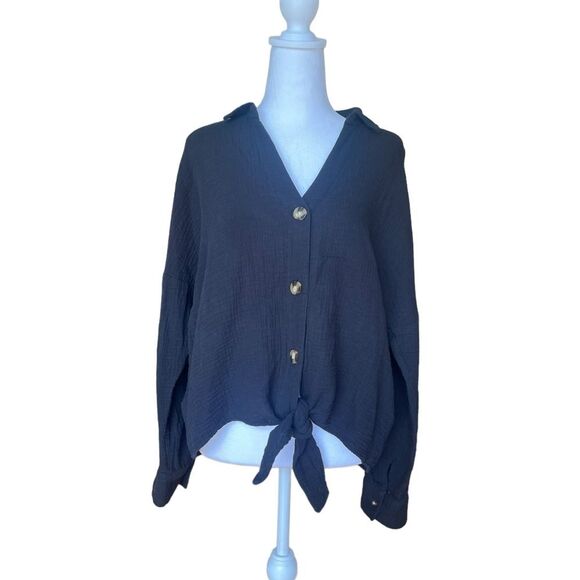 Loft Lounge Button Up Thermal Cardigan Sweater With Front Tie Womens Size Medium - Picture 1 of 9